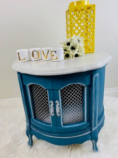 Refinished Round French Provincial End Table Painted Blue