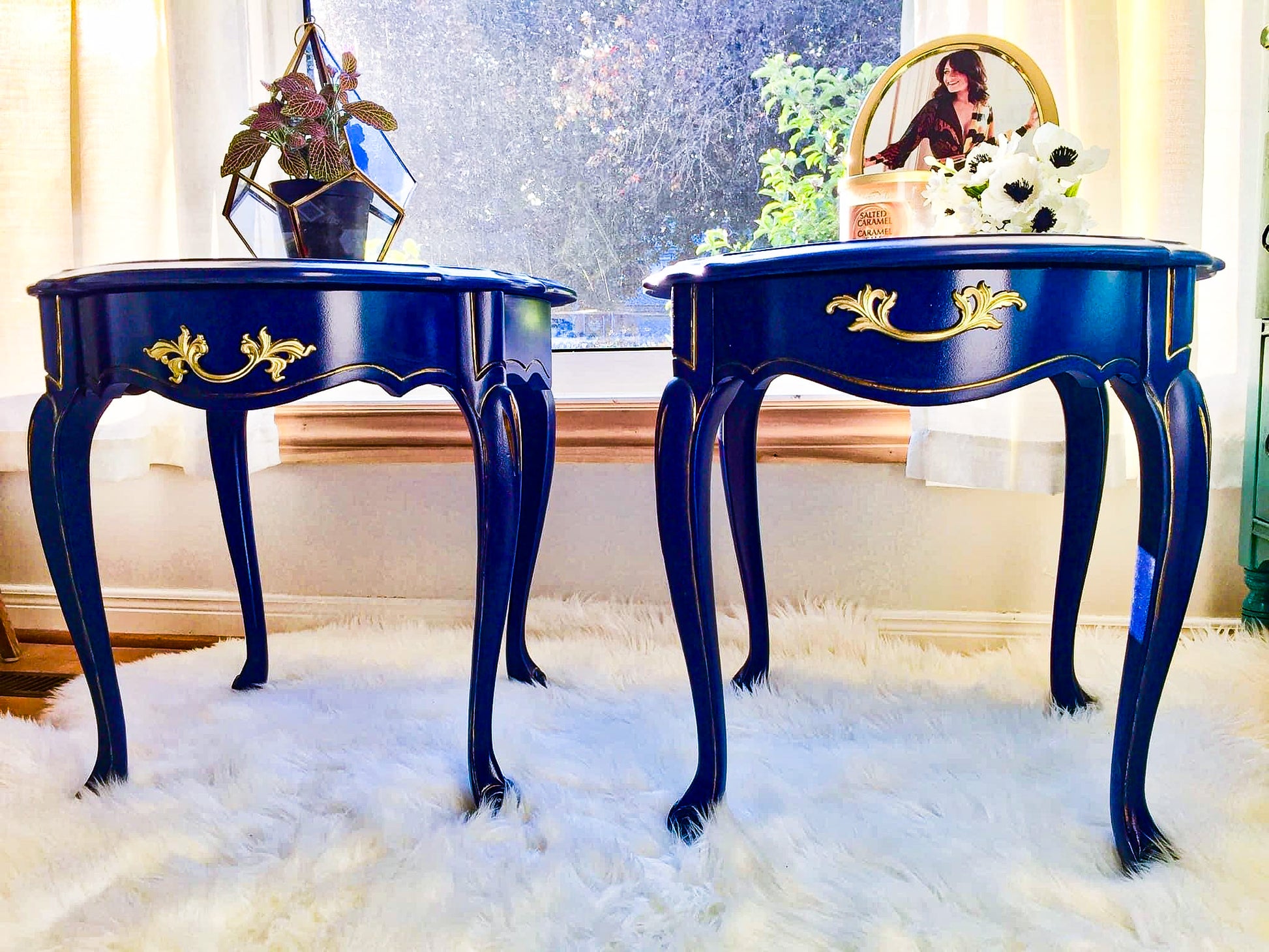 Oval French Provincial End Table Painted Blue With Fusion Mineral Paint