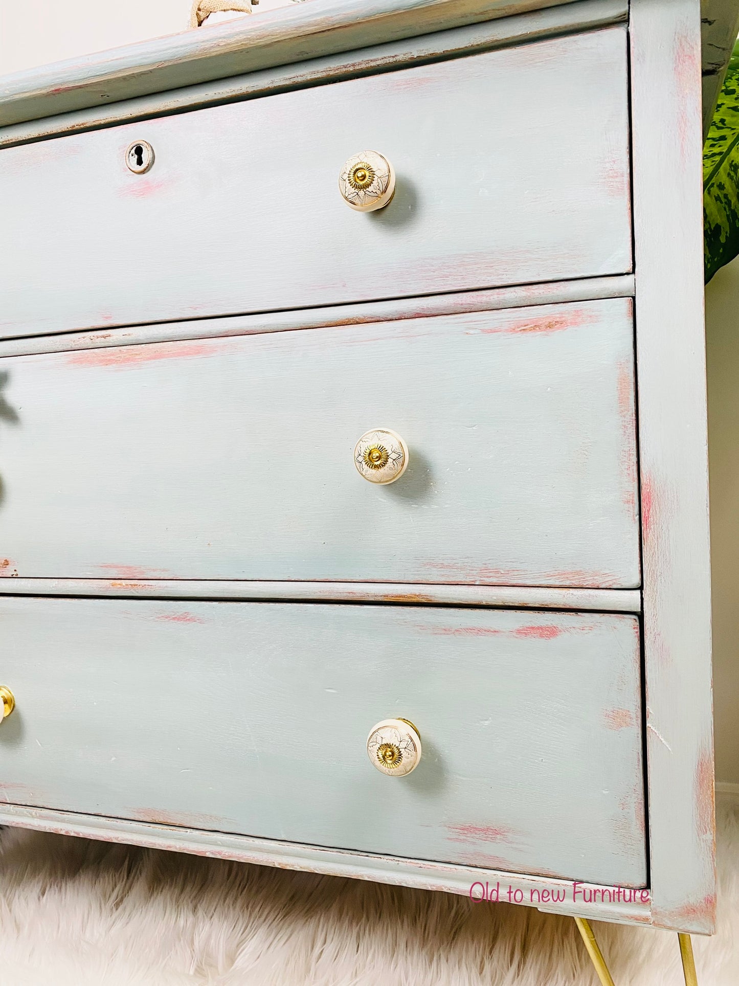 Stunning Refinished Vintage Antique Sideboard Chalk Painted Light Blue in Color