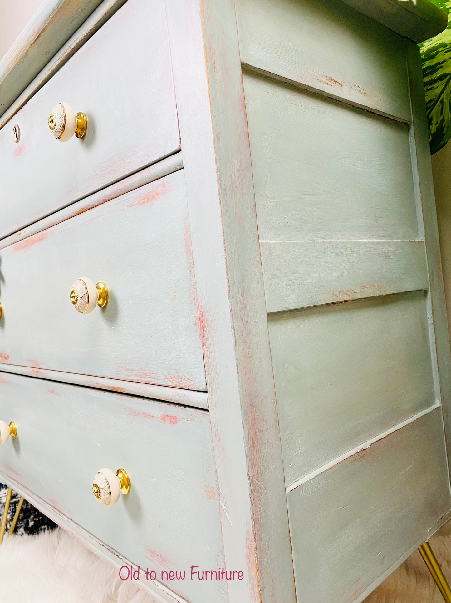 Antique Sideboard Chalk Painted Light Blue in Color