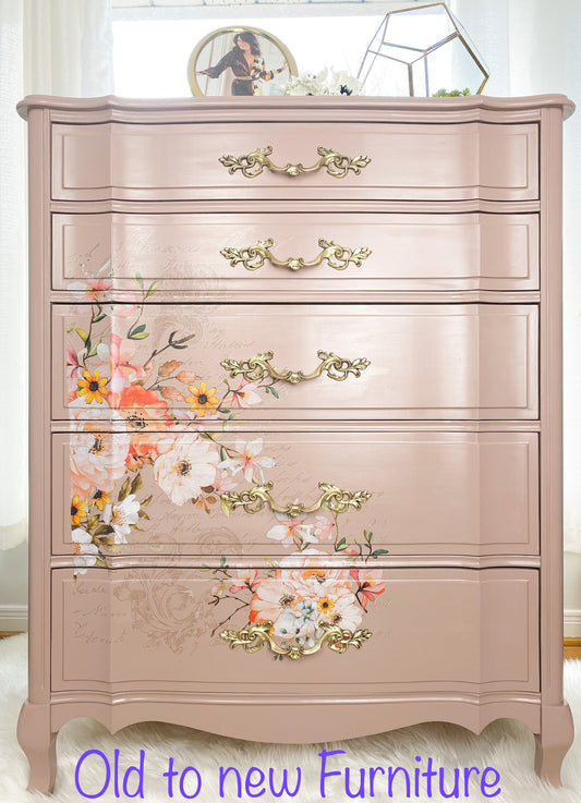 French Provincial Armoire Dresser Painted Bush Pink.