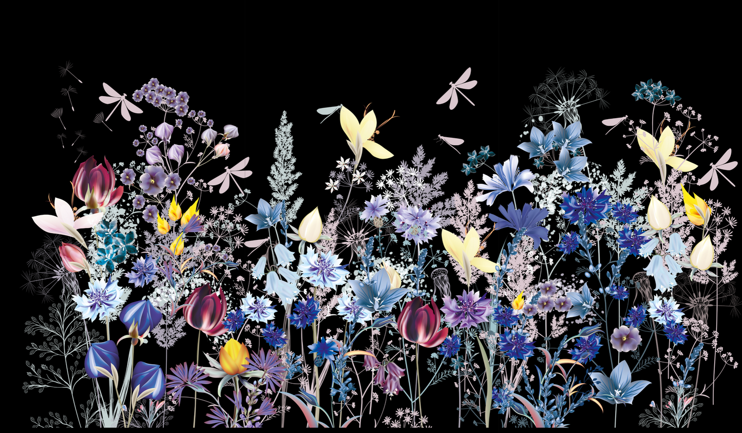 Blue & Purple Wildflower Garden image on a  black background