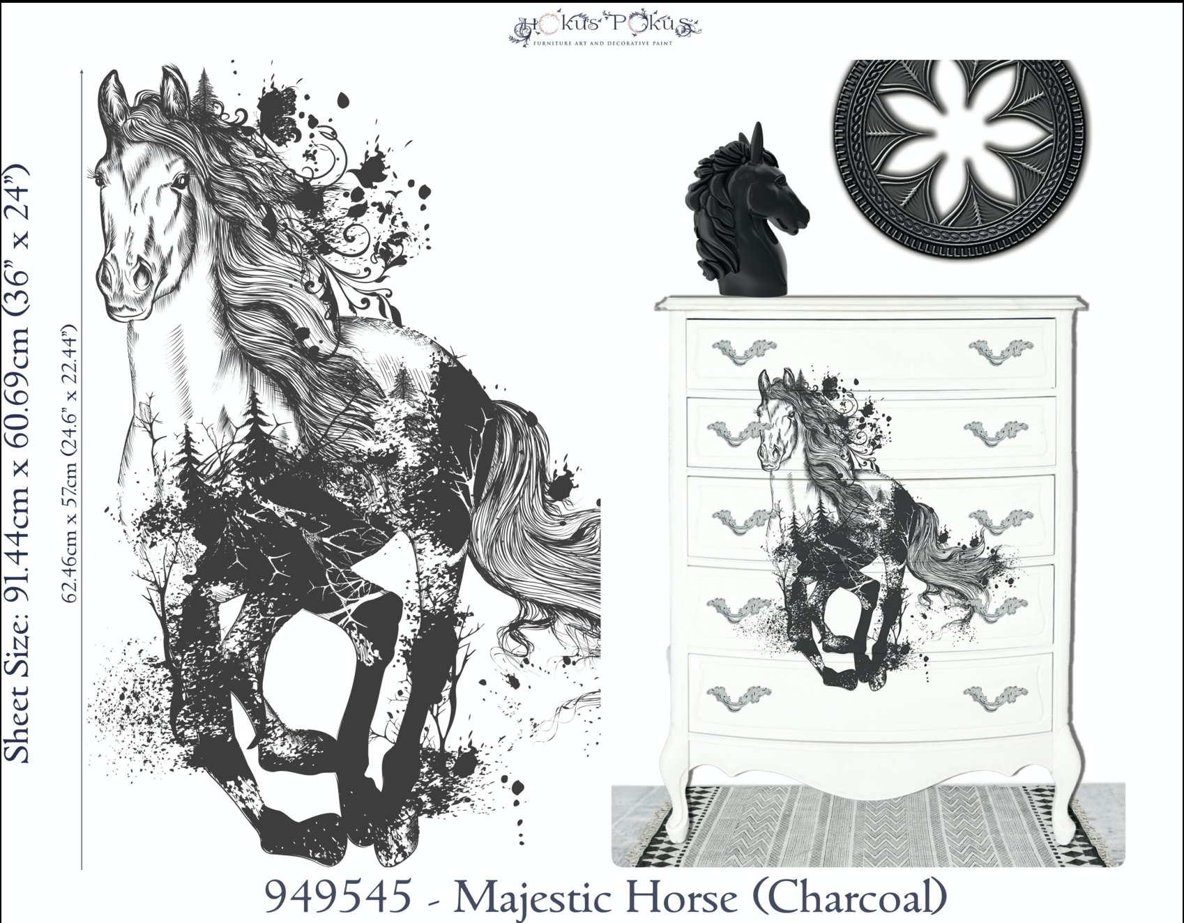 Furniture Image Transfer Majestic Horse Charcoal | Old To New Furniture