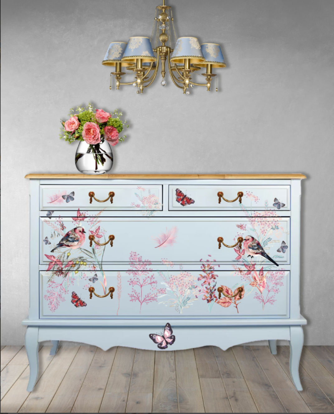 Hokus Pokus Transfer - Oiseau Rose Furniture Transfer