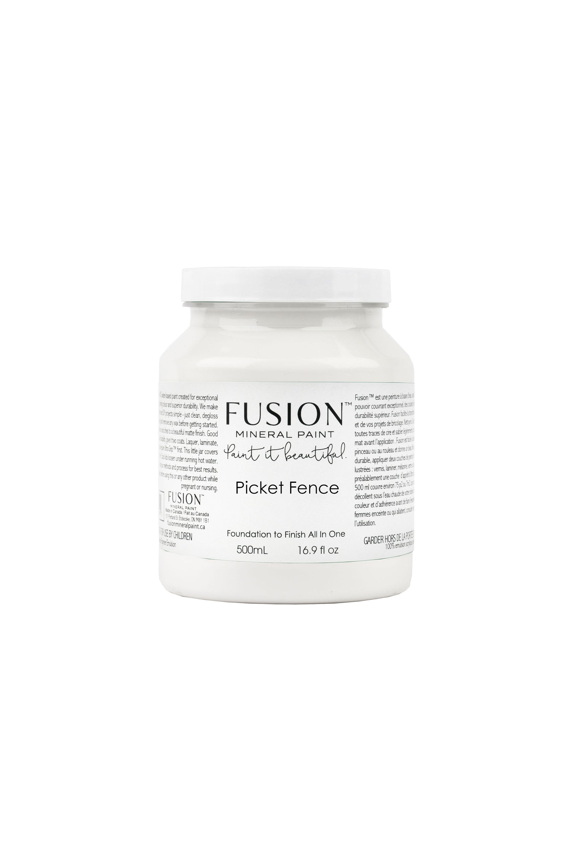 Picket Fence Fusion Mineral Paint, Bright Pure White Paint Color| 500ml Pint Size