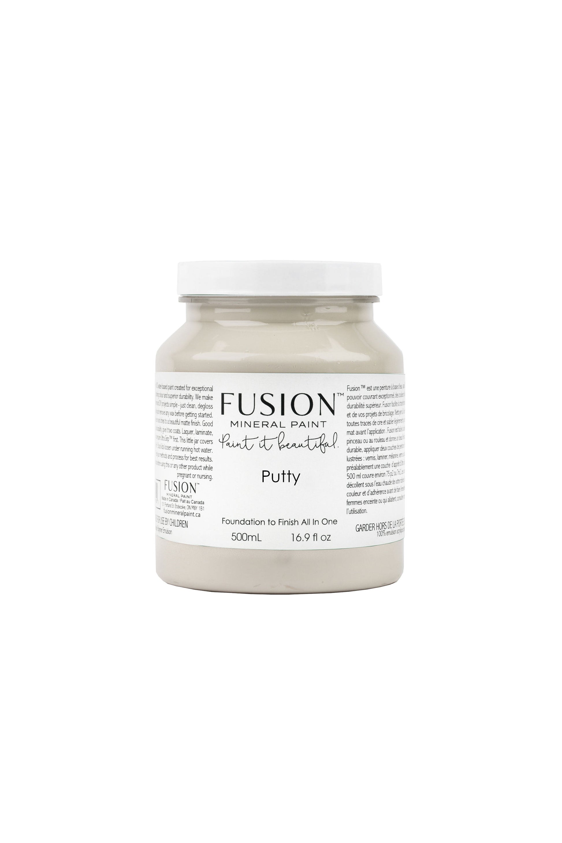 Putty Fusion Mineral Paint, Beige - Grey Paint Color| 500ml Pint Size