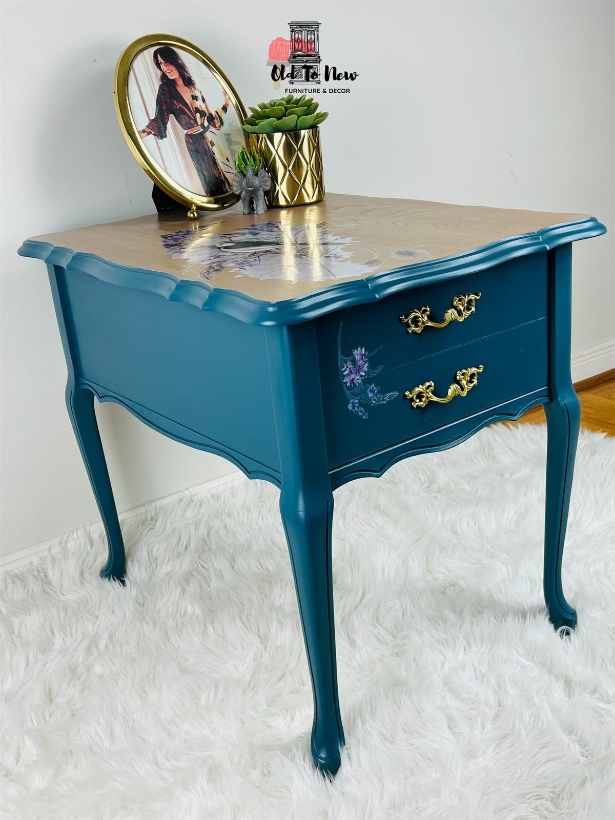 Gorgeous Blue Side Table,  Old to New Furniture & Decor, Mississauga Furniture Store