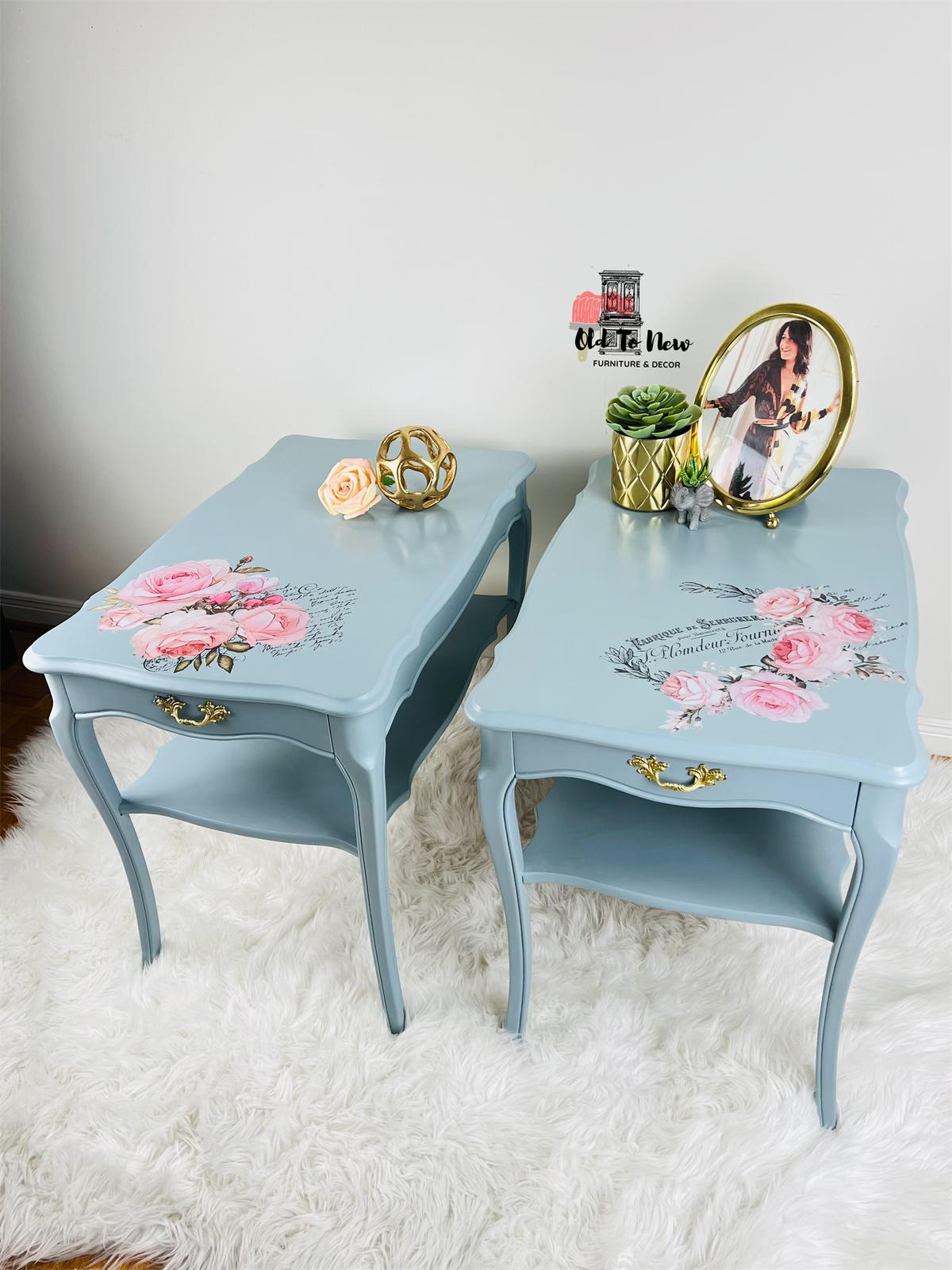 Soldi Wood End Tables with Storage,  Light Blue Color, Old to New Furniture & Decor