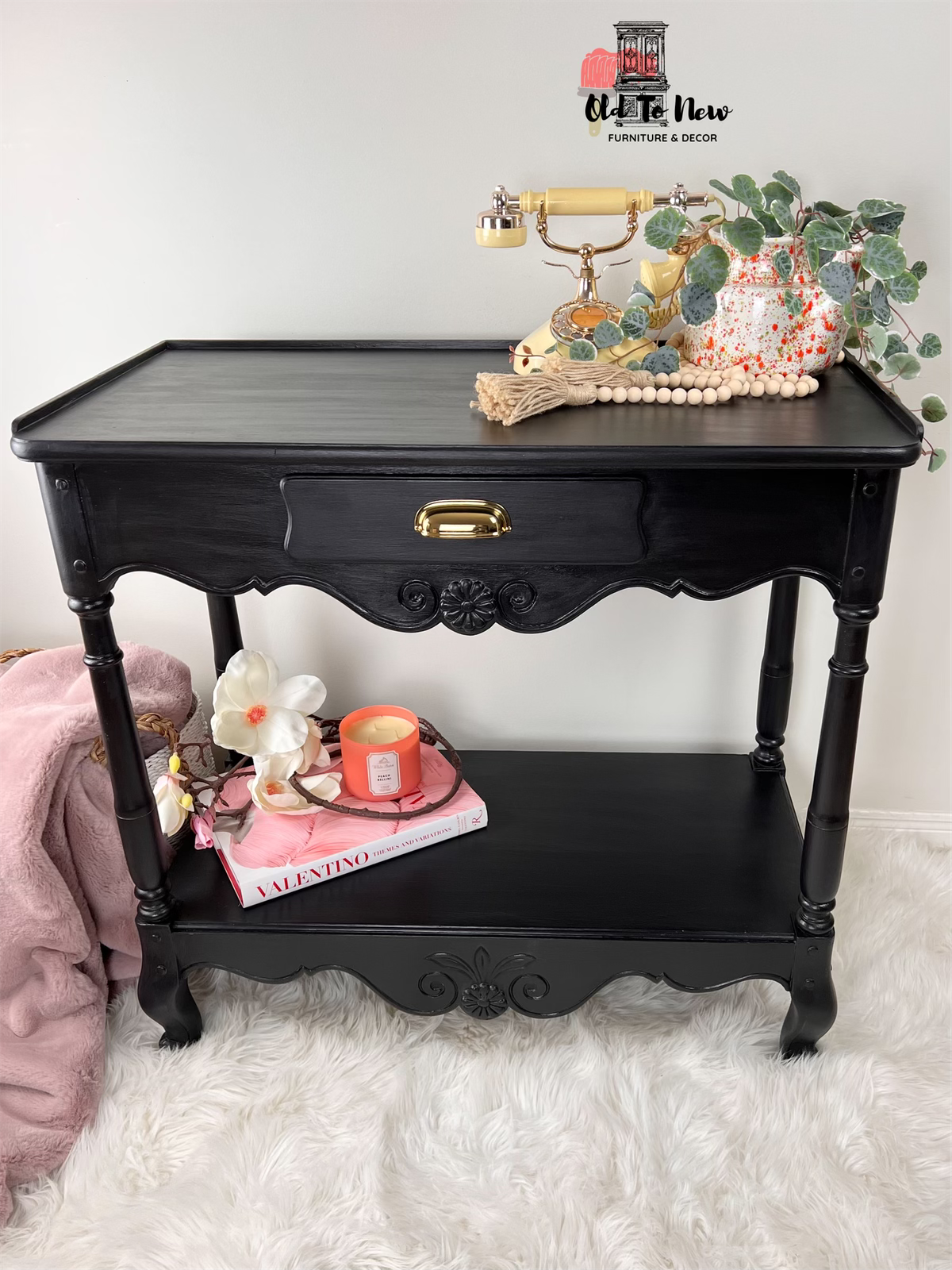 Black and Gold Console Table with Drawer for Entryway