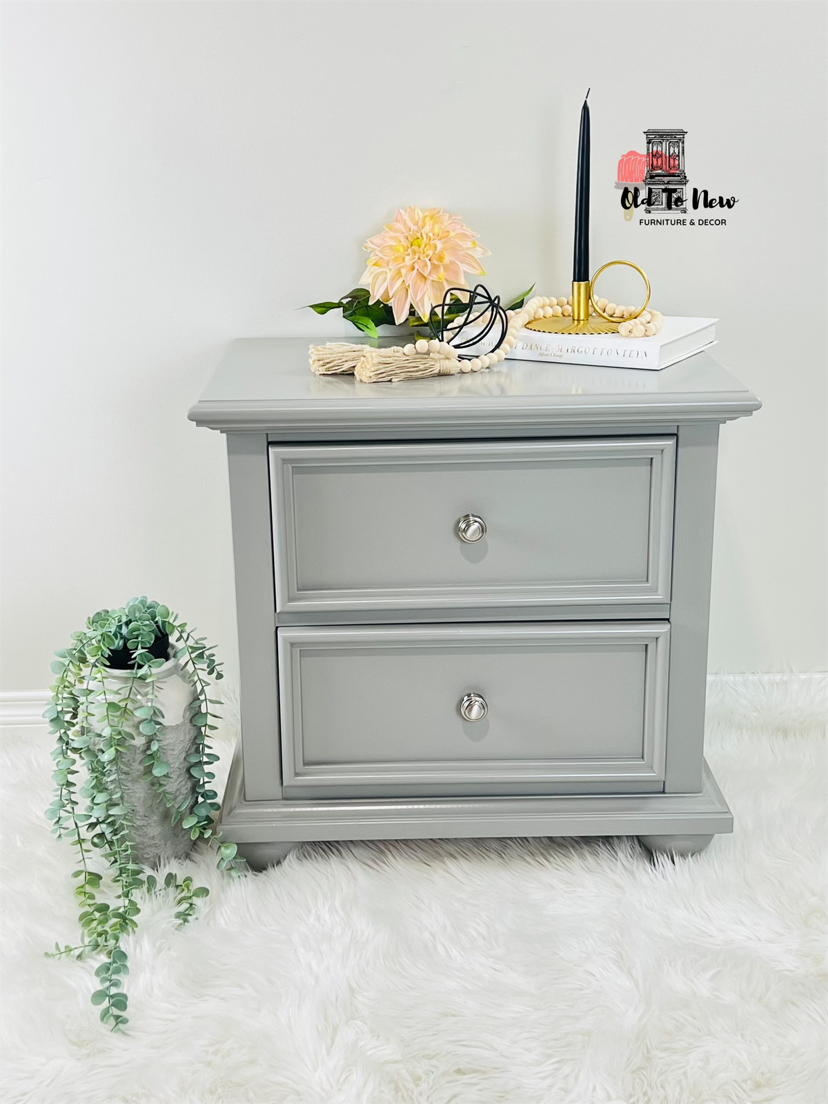 Modern Sustainably Transformed Grey 2 Drawer Bedside Table