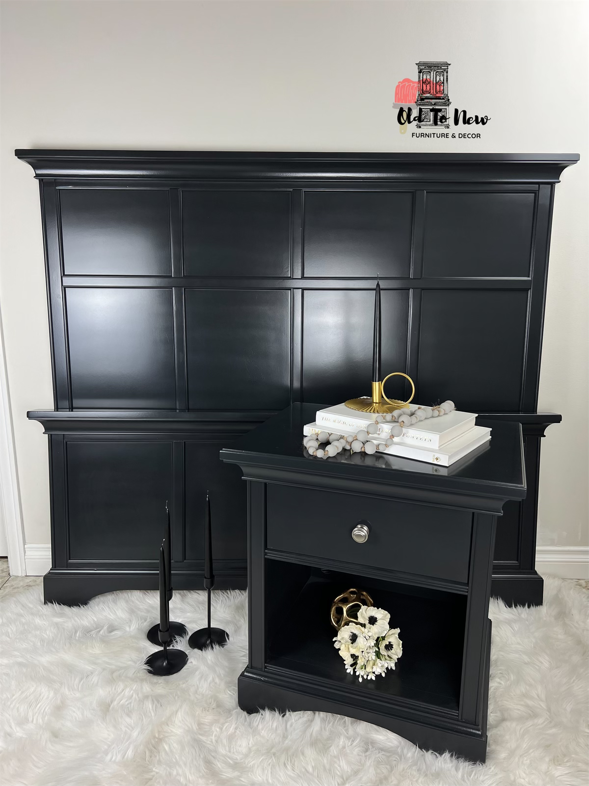 Dark Coloured Headboard, Nightstand & Footboard; painted with Ash from Fusion Mineral Paint 