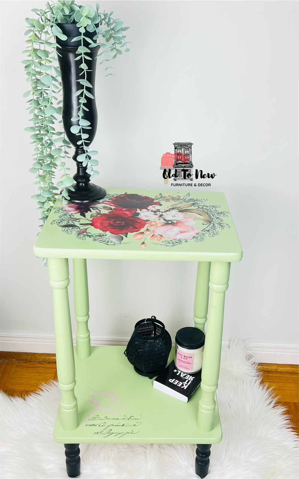 Green Accent End Table, Decorated Accent Table, Old to New Furniture & Decor, On Line Toronto Furniture Store 