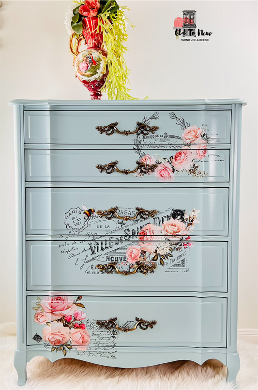 Upscale French Provincial Five Drawer Dresser Painted with Champness from Fusion Mineral Paint