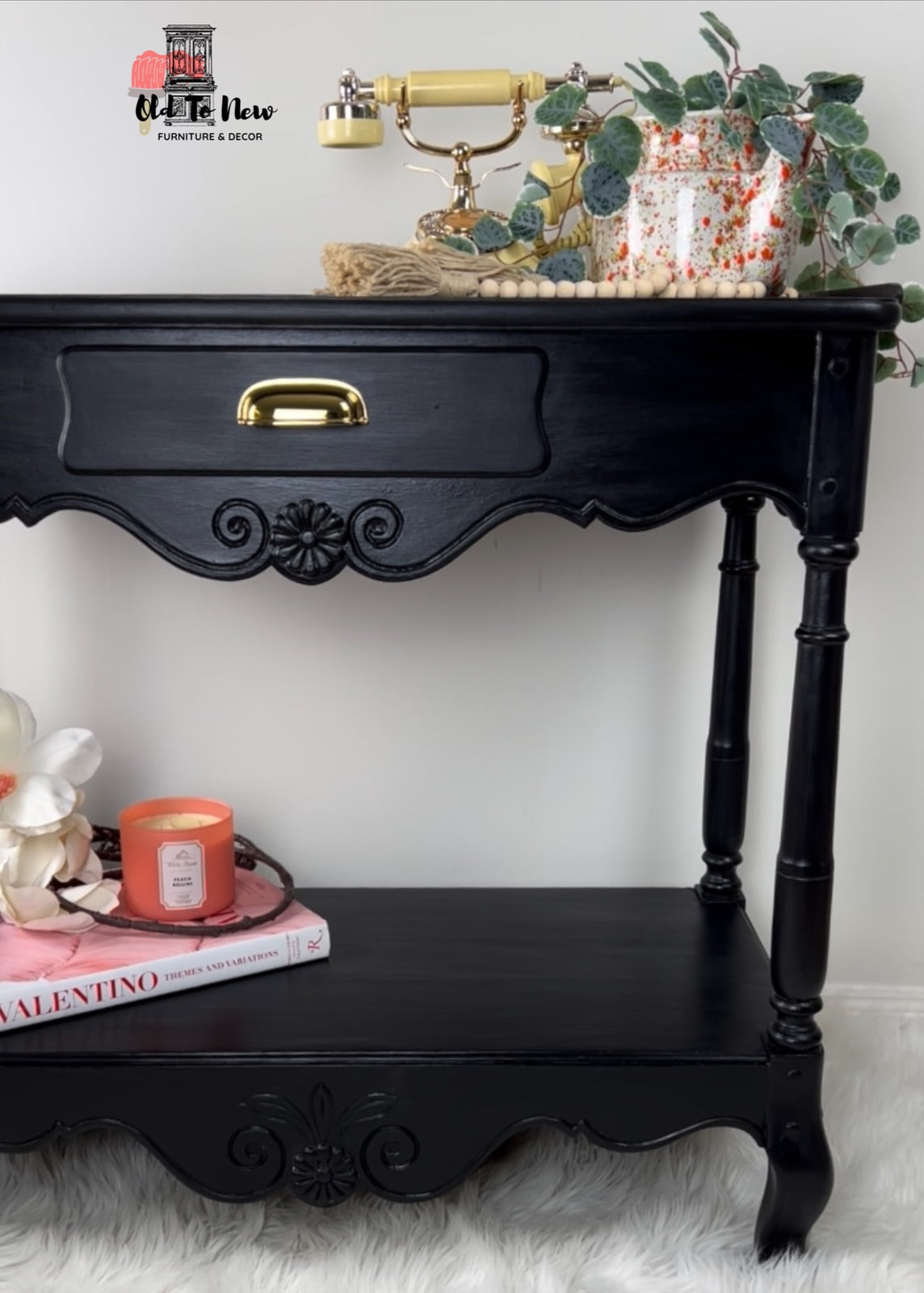 Black and Gold Console Table with Drawer for Entryway