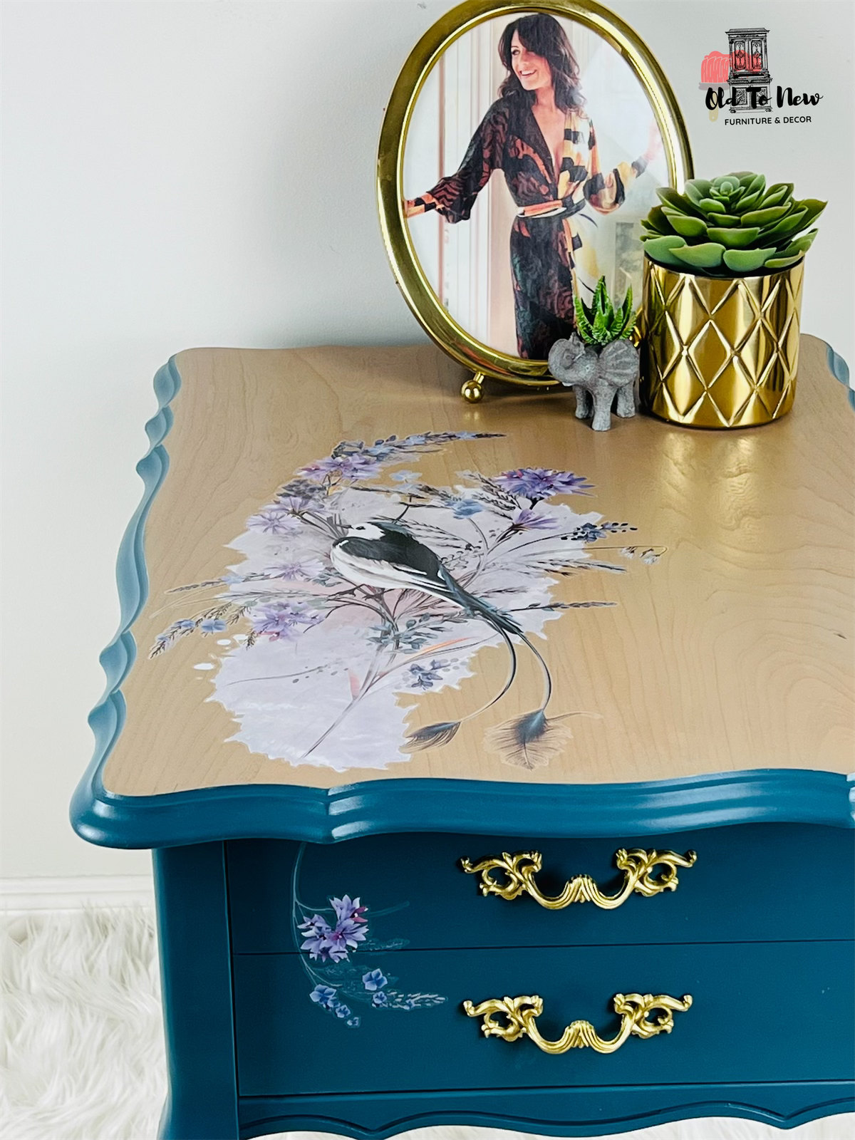 Blue Bedside Table with Artistic Accents, Old to New furniture & Decor 