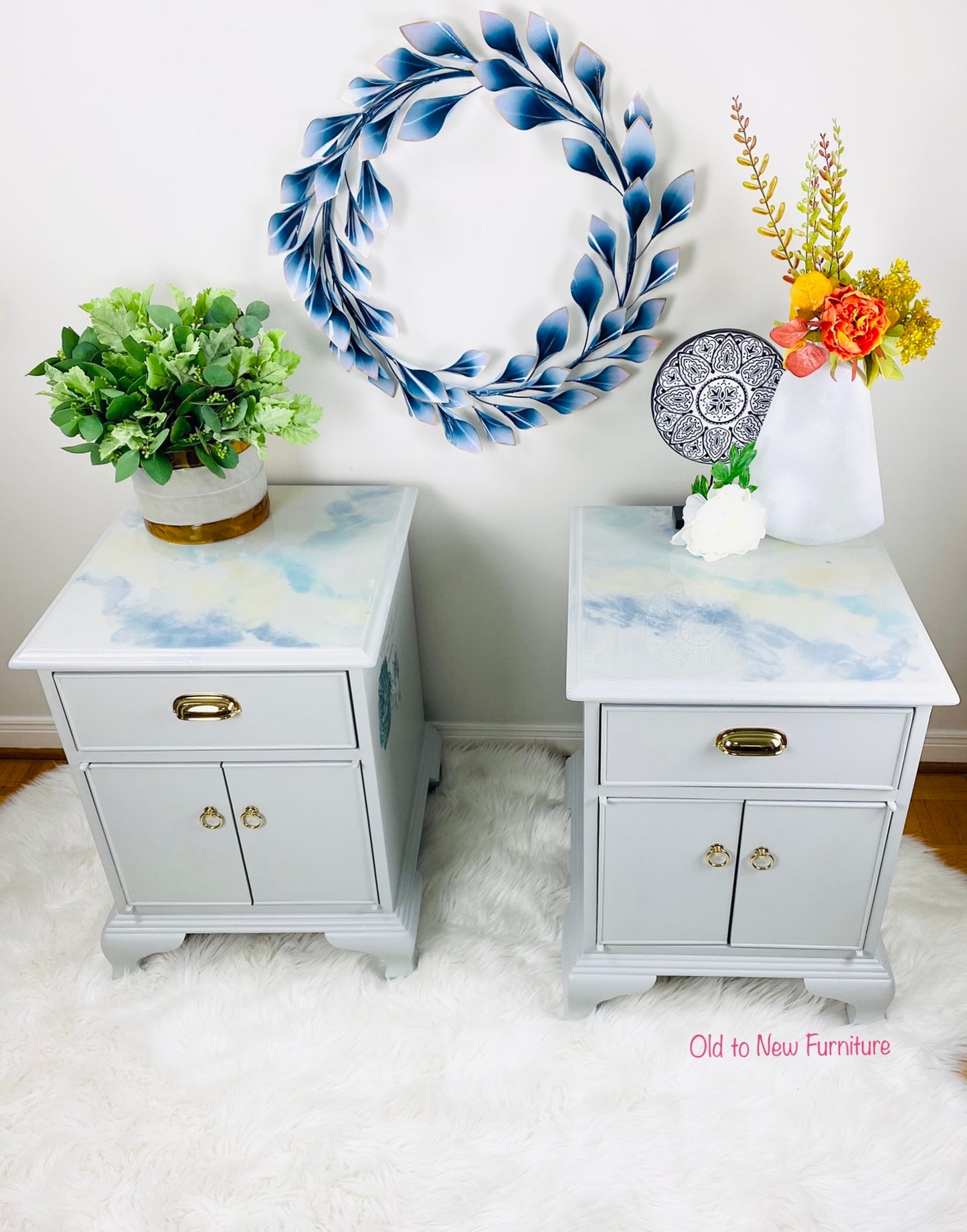 Glamorous Contemporary End Tables With A Marbled Finish Epoxy Top