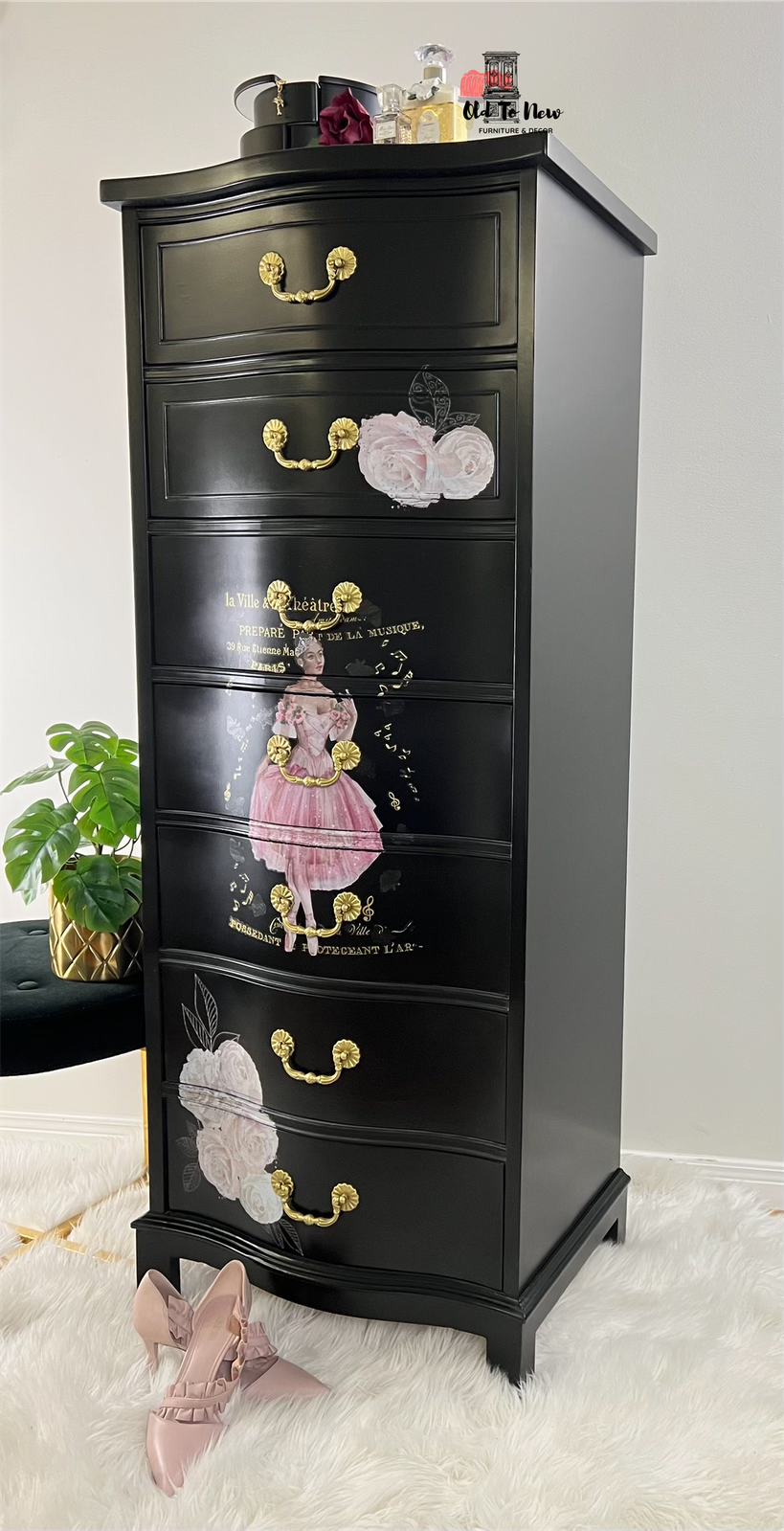 Solid Wood 7 Drawer Designer Black Lingerie Dresser Painted with Coal Black from Fusion Mineral Paint