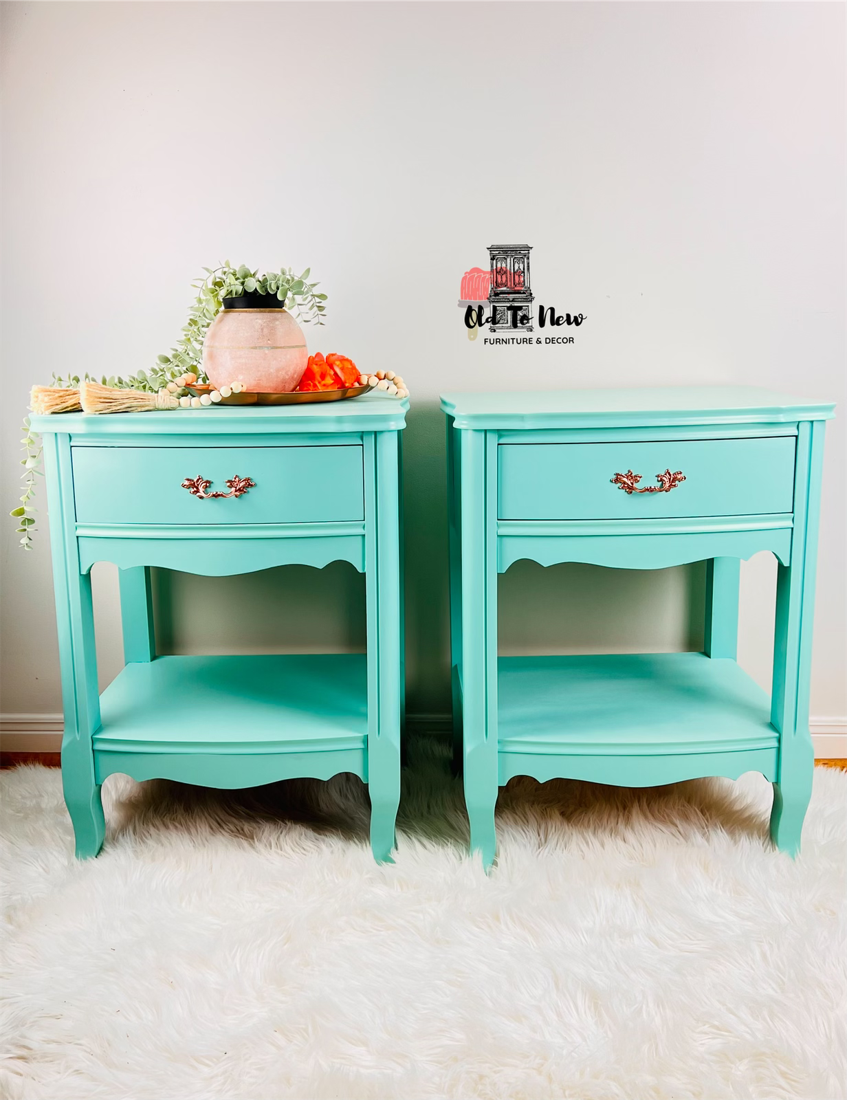 Stunning Turquoise Blue French Provincail End Tables