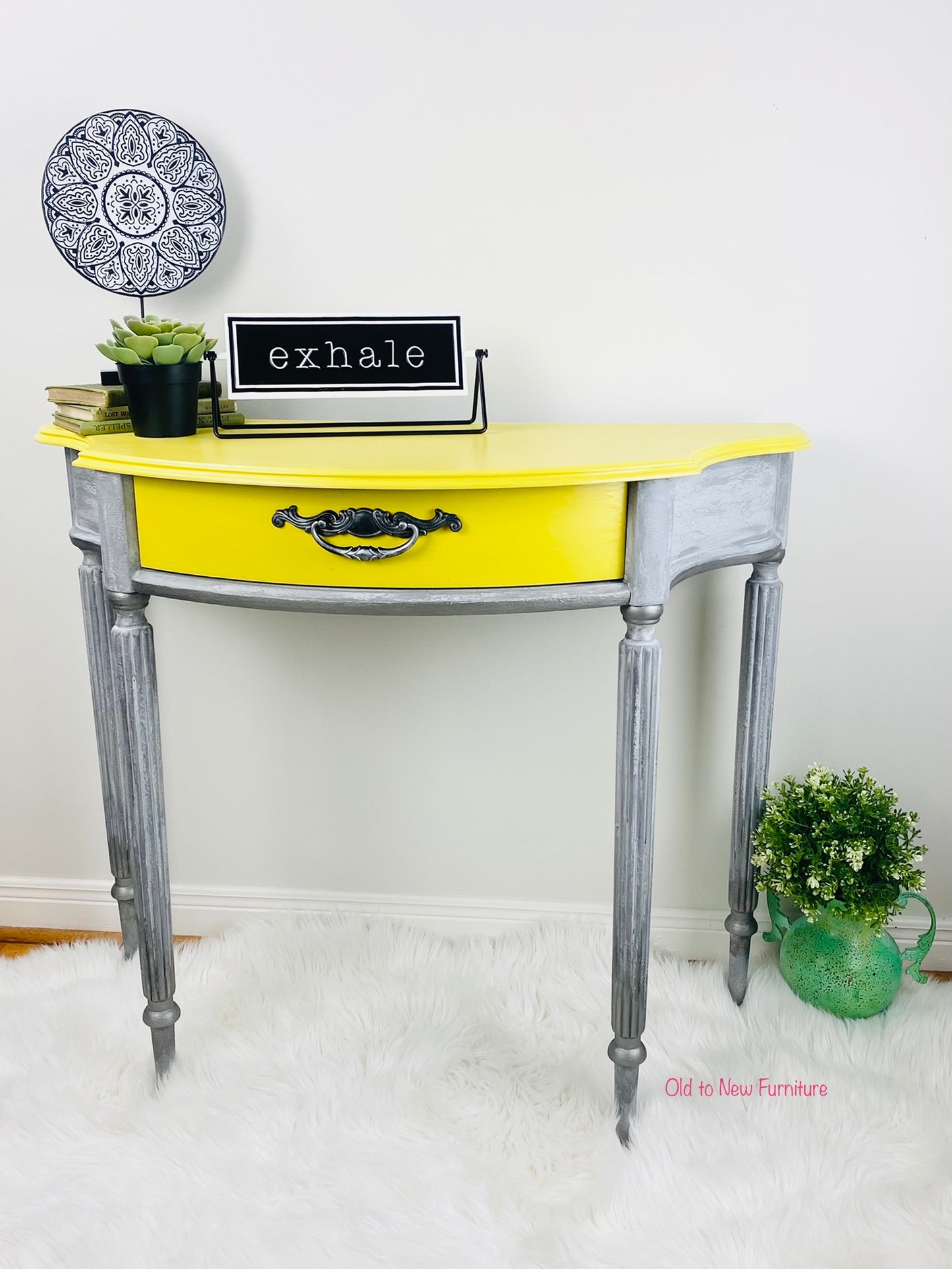 Stunning Yellow and Grey Bombay Accent Entry Table Painter With Annie Sloan Paint