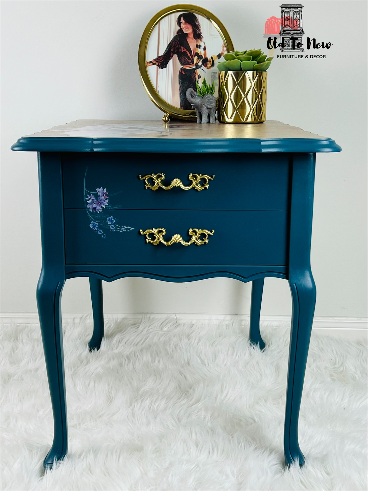 French Provincial End Table, Painted with Seaside from Fusion Mineral Paint, Old To New Furniture & Decor