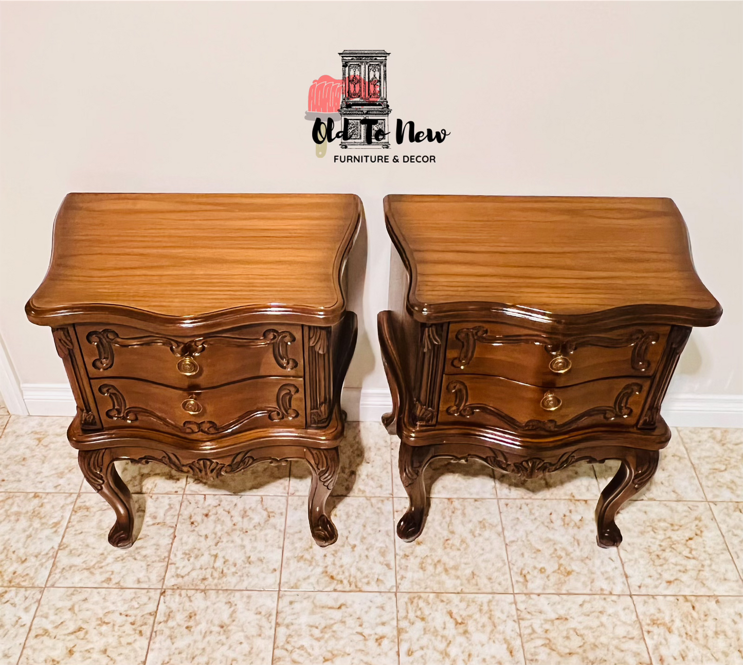 antique wood engraved end tables | Mississauga
