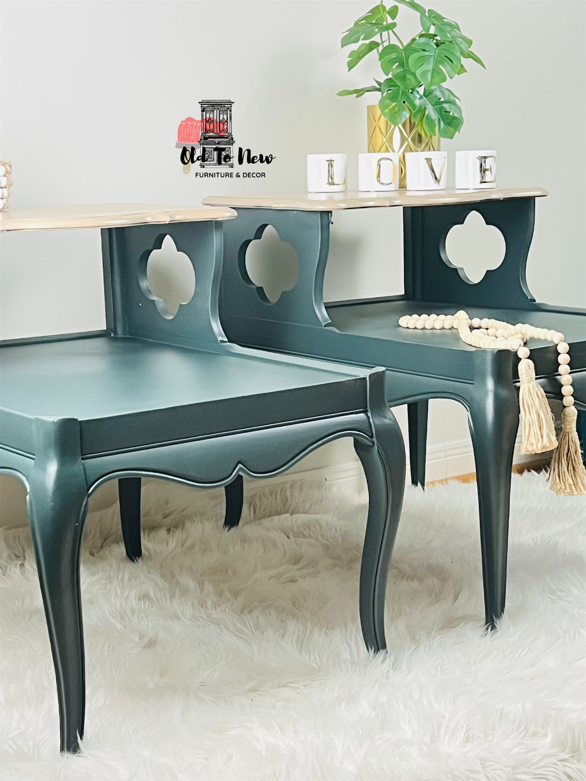 Vintage Wooden 2 Tier Side Tables Forrest Green Color| Old to New Furniture and Decor Mississauga 