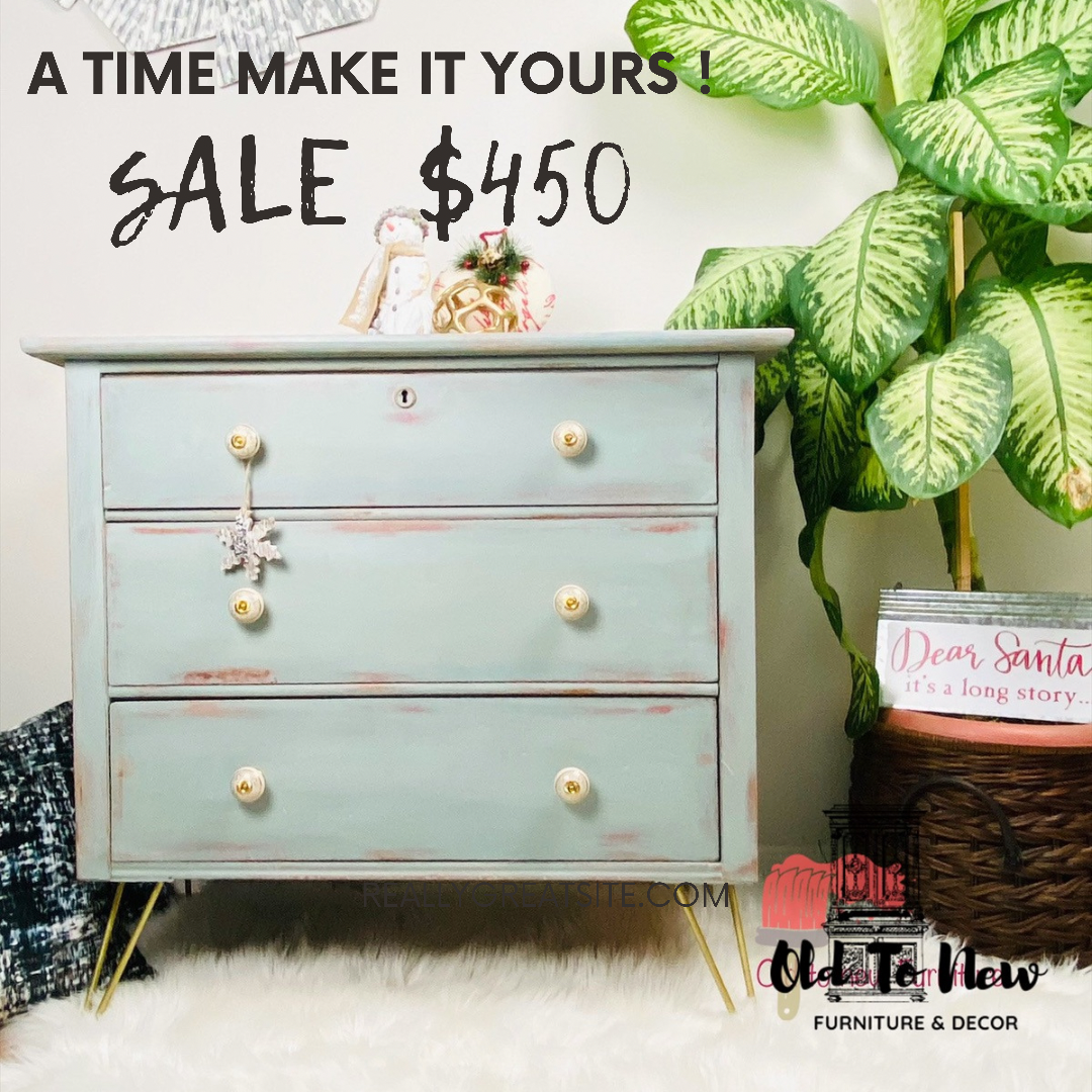 SALE $450; Stunning Refinished Vintage Antique Sideboard Chalk Painted Light Blue in Color