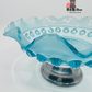 Turquoise Blue Vintage Glass Chrome Pedestal Dish
